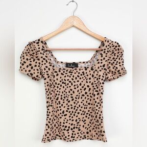 Oh Darling Black and Tan Dot Print Puff Sleeve Top